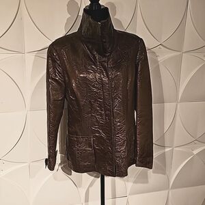 12 Lafayette 148 Brown Crinkle Satin Texture Jacket